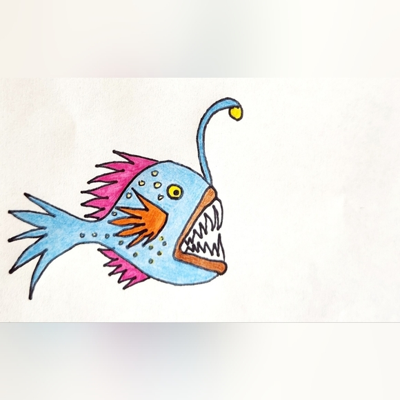 Handmade Original Art Work by Seller " Deep Sea Fish " Business Thank Yo… - Picture 2 of 2